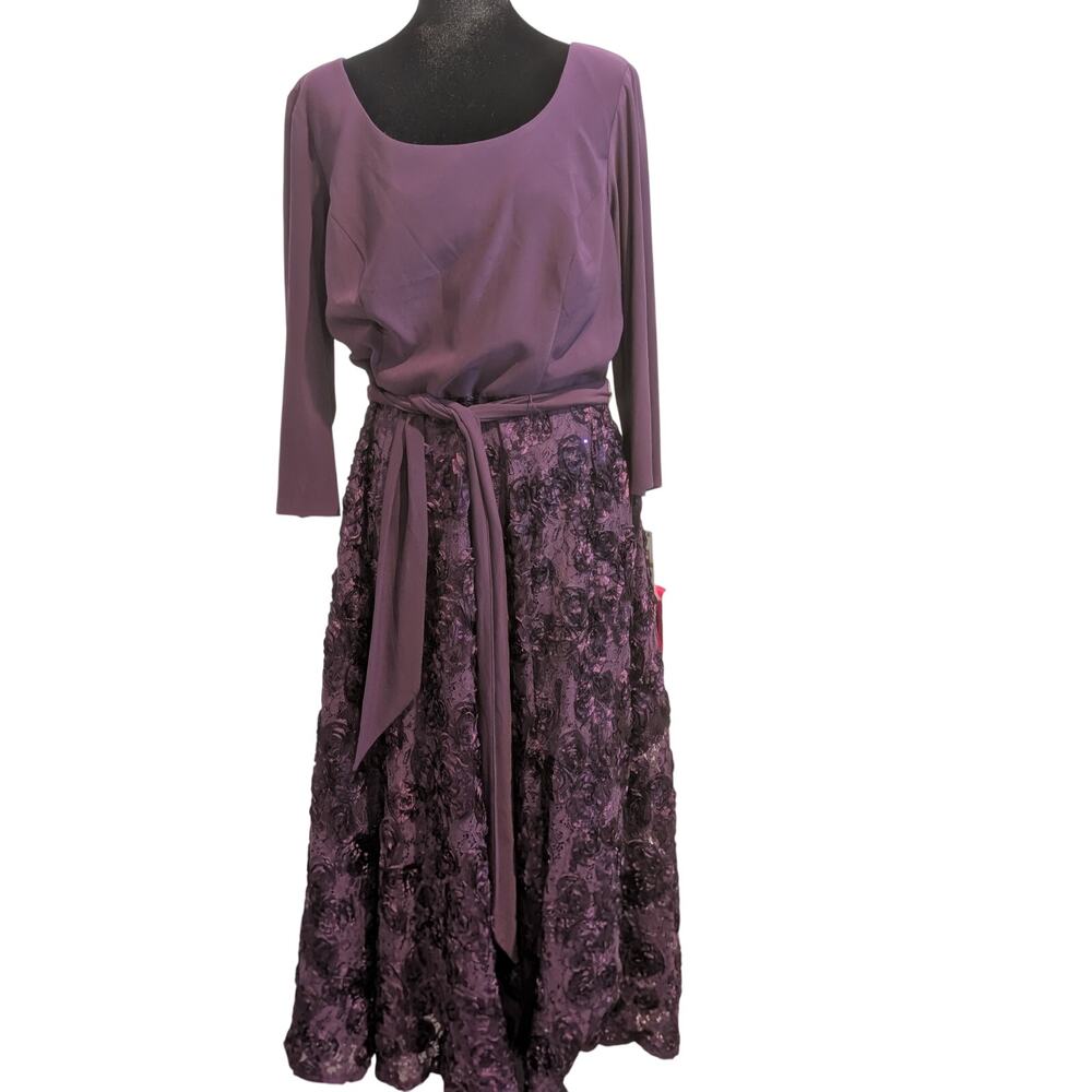 NWT Alex Evenings Plum Lace Tea Length Evening Elegance Sz 14